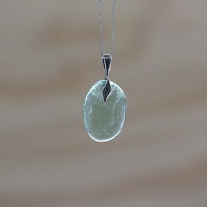 Recycled Wine Glass Bottle Necklace Green Nature Sterling Silver Leaf Recycled